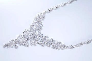 CZ Floral Wishes in a Crystal Dawn Necklace, Long Bridal Jewelry, Bridal Earrings And Necklace, Statement Earrings Cz Necklace Set.